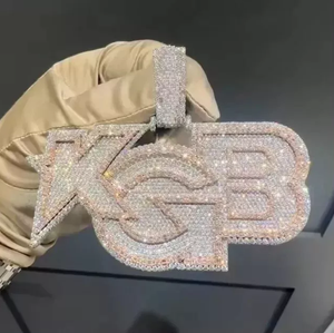 Colgante de Plata de Ley 925 con Diamante de Corte Clásico de Lujo de 5 Quilates, Certificado IGI, Engaste de Garra, Personalizado con 3 Letras, para Hombre, para Boda - Product Image 1