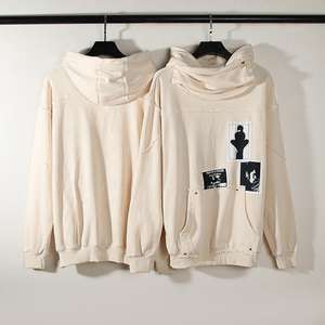 Fabricación 350 gramos de peso pesado 100% algodón pulóver sudaderas con capucha caída hombro estampado para hombres invierno alta calidad - Product Image 4