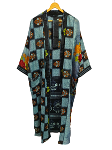 Robe indienne Floral soie Sari Kimono Vintage Sari Robe douce plage Robe de soirée indien fait à la main Kimono en soie - Product Image 5