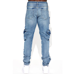 กางเกงยีนส์คาร์โก้ผู้ชายสไตล์วินเทจสำหรับฤดูร้อน ฤดูใบไม้ร่วง ฤดูหนาว ผ้าเดนิมซักแล้ว ระบายอากาศได้ดี เป็นมิตรกับสิ่งแวดล้อม รับผลิตแบบ OEM พร้อมสกรีนโลโก้ คุณภาพสูง - Product Image 2