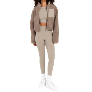 Chaqueta de lana de Sherpa ligera y cálida con cremallera de invierno, chaquetas de Sherpa con hombros caídos y logotipo personalizado para mujer - Product Image 4