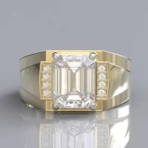 1.51CT E VS1 Anillo de compromiso de diamante cultivado en laboratorio de corte esmeralda para hombres Oro sólido de 14K con certificación IGI Regalo para amantes - Product Image 1