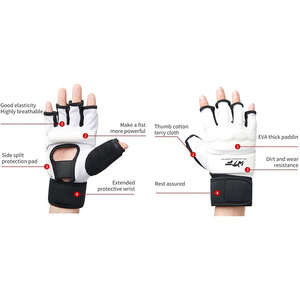 ถุงมือเทควันโดคุณภาพสูง ออกแบบโลโก้ได้ตามต้องการ ผลิตจากโพลีเอสเตอร์แท้ กันลื่น ระบายอากาศดี ใหม่ ขายส่ง สำหรับฝึกซ้อมมวย - Product Image 5