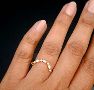 Étoile Poussière Unique 10k Or Moissanite Diamant Marquise Diamant Alliance Pile Incurvée Fiançailles Bague De Mariée Bijoux - Product Image 6