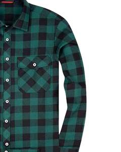 Camisa de Franela a Cuadros Verde y Negra Personalizada para Hombre, Camisa de Manga Larga con Botones, Cálida, con Bolsillos Dobles en el Pecho, OEM Personalizado - Product Image 3