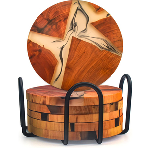 ที่รองแก้วไม้อะคาเซียทรงกลมทำด้วยมือถาดรองแก้วเรซินอีพ็อกซี่สไตล์คลาสสิกทำความสะอาดง่ายแผ่นรองสี่เหลี่ยมสำหรับใช้ในบ้านสำนักงานหรือบาร์ - Product Image 1