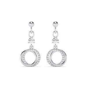 Pendientes Colgantes Circulares Plateados con Circonitas y Perlas, Geométricos y Bañados en Oro, Ideales para Bodas, Fiestas y Regalos - Product Image 1