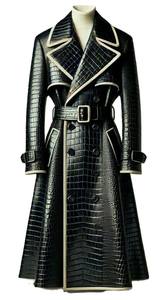 Manteau long pour femme de haute qualité, écologique, en cuir luxueux, boutons, fermeture éclair - Product Image 6