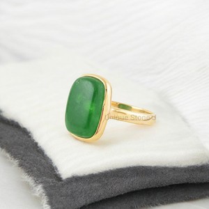 Bague Aventurine Verte Naturelle Déclaration Bague Plaqué Or Bijoux Pierres Précieuses Faits à la Main Bague en Argent Sterling 925 pour Femmes - Product Image 3