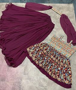 Kurta กางเกงผ้าโปร่งพิมพ์ลายสำหรับผู้หญิง,ผ้าโปร่งแขนพิเศษงานเย็บปักอย่างหนา - Product Image 6