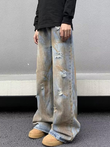 Pantalones vaqueros de pierna recta para hombre personalizados al por mayor estilo antiguo con pierna ancha suelta pantalones largos de moda-Tallas grandes amigables - Product Image 6