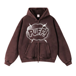 High Quality Men's 100% Cotton Acid Wash Hoodies Zipper up Long Sleeve Design with Custom Logo for Winter - Product Image 1