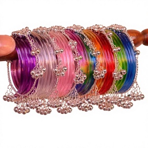 Colorful Stylish Vibrant Silver Plated Trendy Geometric <b>Glass</b> <b>Bangles</b> Imitation Pearl Churiyan Set Women's Wedding Party Wear - Product Image 1