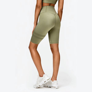 Taille haute poche anti-squats à l'arrière tissu brillant 85% Polyamide 15% élasthanne vert pétrole short de vélo - Product Image 4