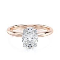 Bague de fiançailles ovale solitaire en diamant de laboratoire couleur D 2,00 CTW en or massif 14K plaqué rhodium de luxe certifiée IGI sertie à griffes