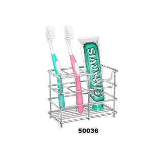 ที่ใส่แปรงสีฟันโลหะทรงสี่เหลี่ยมที่ทันสมัย & ที่จัดระเบียบสำหรับห้องน้ำเคาน์เตอร์ด้านบนพร้อมที่เก็บยาสีฟัน (สีเงิน) - Product Image 1