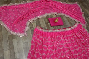 Exclusive <b>Pink</b> Color Designer Wedding Engagement Wear Georgette Embroidery Sequence Work Beautiful Lehenga Choli With <b>Purse</b> - Product Image 5