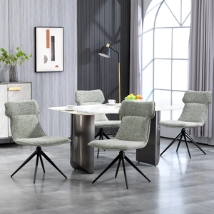 Chaise de salle à manger pivotante chaise de cuisine avec dossier en tissu chenill et pieds en métal noir pour bureau à domicile salle à manger salle de réunion - Product Image 2