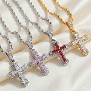황동 십자가 펜던트 목걸이 힙합 스타일 지르콘 트렌디 디자인 일상 착용용 어머니의 날 발렌타인데이 - Product Image 1