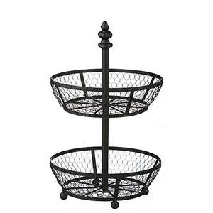Cesta de Frutas de Hierro Niquelado de 2 Niveles Hecha a Mano, Ecológica, Nueva Moda, Soporte de Almacenamiento para Cocina y Hogar, Precio al por Mayor - Product Image 5