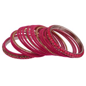 Indian Weddings <b>Jewellery</b> Antique Ethnic Velvet Bangle Crystal Traditional Bridal Bangle Set indian <b>jewellery</b> for women, Pink - Product Image 6
