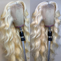 Perruques Lace Front 13"x4" en Cheveux Humains Remy Vierge Indiens Blond 613, Ondulation Body Wave, Double Trame Cousue à la Machine, Pré-collées, Pré-épilées