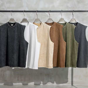 Personalizado de gran tamaño 360g algodón + poliéster Waffle lavado Raw Edge Streetwear camiseta sin mangas para hombres - Product Image 5