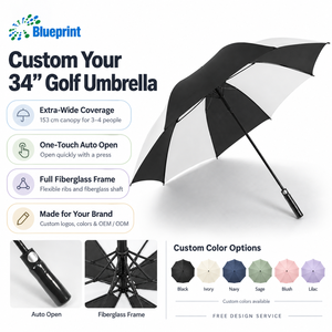 Parapluie de golf personnalisé de grande taille, coupe-vent, à ouverture automatique, à une seule couche, avec baleines en fibre de verre, pour homme et femme, protection solaire et pluie, 34 pouces - Product Image 1