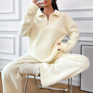 2024 New Design Fashional Zipper White Plus Size Sweater and <b>Trousers</b> Casual Two Pieces Women Lounge Tracksuits - Product Image 1