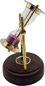 High Quality 4-Inch Brass Nautical <b>Sand</b> Timer Handmade Vintage Decor White <b>Sand</b> Wooden Base Glass Compass for Birthday - Product Image 2