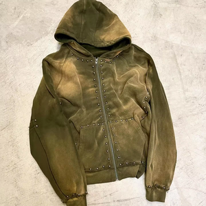 Sweat à capuche pour hommes de haute qualité OEM Over Face Rhinestone Pattern Print vintage Oversize Hoodie Customized - Product Image 6