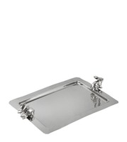Plateau de service moderne et unique de forme rectangulaire avec poignées de sculpture en lapin pour la maison, l'hôtel et les restaurants avec logo personnalisé