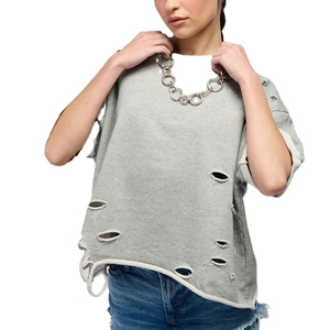 T-shirt en éponge française surdimensionné de logo personnalisé de haute qualité pour les femmes T-shirt écologique vieilli lourd - Product Image 4