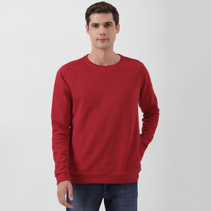 <b>Men</b> <b>Red</b> Crew Neck Pullover <b>Sweatshirt</b> Regular Fit Casual Knitted Cotton Solid Color Autumn Wear - Product Image 1