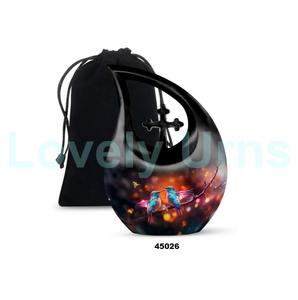 Urna de cremación de pájaro colibrí con gota de lágrima de aluminio negro más vendida para cenizas humanas, urna cruzada decorativa con bolsa de terciopelo gratis - Product Image 4