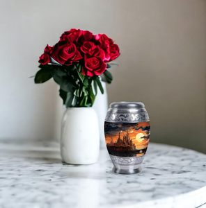 Urnas de cremación de Twilight Castle para mamá y papá, urna de recuerdo para funeral humano, urna de metal de ceniza Para papá y mamá, tamaño personalizado - Product Image 5