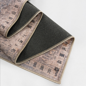 Alfombra de área de pelo bajo, lavable y plegable, de chenilla turca, estilo Art Deco, con diseño floral vintage desgastado en tonos taupe y malva, OEM ODM - Product Image 5