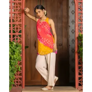 Rani Yellow Bandhej Kurta <b>Set</b> for <b>Women</b> - Product Image 1