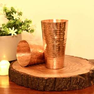 Reusable Hammered Copper <b>Glass</b> Cup Kitchen Utensil <b>with</b> Ayurveda Health Benefits for Drinking - Product Image 5
