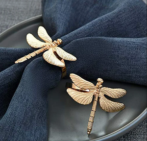 Handmade Elegant Gold Plated Metal Napkin Rings Casted Dragonfly Tissue Holder Eco-Friendly for Halloween <b>Christmas</b> Parties - Product Image 3