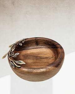 Vente en gros bol en bois saladier de cuisine personnalisé forme de citrouille dernière conception vaisselle en bois décorer article avec poignée en aluminium - Product Image 3