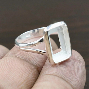 Unique Élégant 925 Sterling Silver 7 - 30 MM Rectangle Forme Collet Coupe Dos Ouvert US-6 Argent Plain Anneaux Composant Vierge - Product Image 1