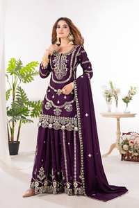RADHE EXPORT Sofisticado Elegancia Pesado Bordado Semi-Chinon Seda Shalwar Kameez Indio Paquistaní Invierno Eventos Boda - Product Image 4
