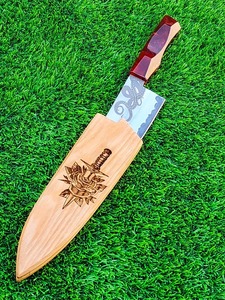 Couteau de chef en acier au carbone fait à la main manche en bois de résine personnalisé couteau de cuisine magnifiquement conçu pour la survie en camping. - Product Image 5