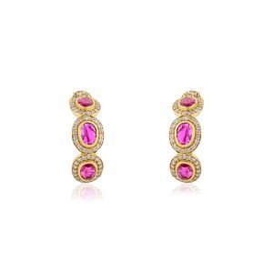 Colección de joyas de oro amarillo sólido de 18 quilates de gama alta 100% corte ovalado Natural rubí diamante Halo C-aros pendientes de boda regalo perfecto - Product Image 1
