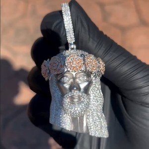 Hip-hop estilo cristiano paz forma Jesús Moissanite diamante colgante plata esterlina chapado en oro rosa IGI certificado para hombres - Product Image 3