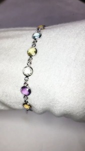 สร้อยข้อมือเงิน925สเตอริงพร้อมพลอยสีฟ้าอเมทิสต์ซิทรีนธรรมชาติสีฟ้าบุษราคัมสวยงามดีไซน์ไม่ซ้ำใครเหมาะสำหรับทุกโอกาส - Product Image 4