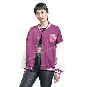 Chaqueta universitaria de lana de algodón 100% para mujer, parches bordados de chenilla, cierre de botón, forro interior acolchado - Product Image 5