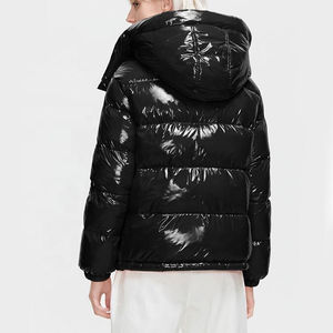 Abajo abrigo mujer cara brillante tendencia con capucha corto grueso invierno bombardero brillante Puffer chaqueta de mujer - Product Image 5