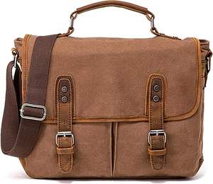 Vintage Genuine Leather <b>Women's</b> Messenger <b>Bag</b> Large Satchel Shoulder <b>Bag</b> Waterproof Canvas Brown Briefcase <b>Laptop</b> Messenger <b>Bag</b> - Product Image 2